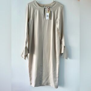 Banana Republic Heritage Cream 100% Silk Midi Dress Long Sleeve Size SP